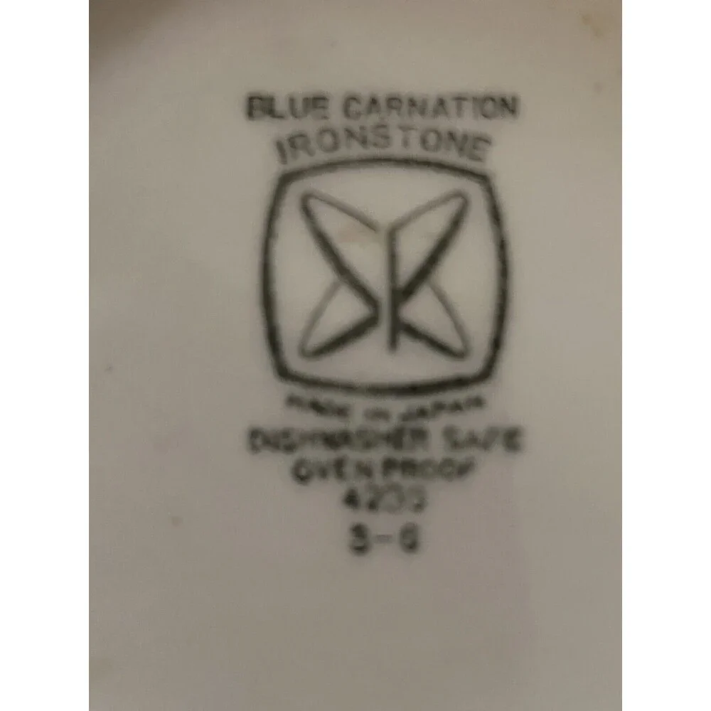 Ironstone‎ Blue Carnation Serving Bowl Vintage Blue White Stoneware Farm Cottage